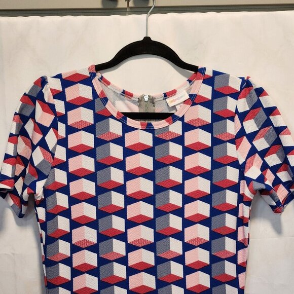 LuLaRoe Fit & Flare Amelia Dress M Multicolor Geometric Pleated Skirt Pockets - Picture 3 of 8